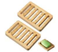 2 PCS Bamboo Soap Dish, Bamboo Wooden Soap Dish, Self Draining NaturalBamboo Bar Soap Holder, for Bathroom, Shower Bath Tub, Kitchen Sponges(Natural Wood)