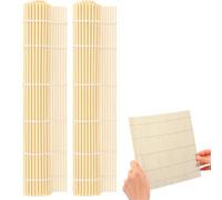 2 Pcs Bamboo Sushi Rolling Mat Set - Natural Sushi Roller Mats for DIY Sushi Making - Perfect Beginner Sushi Kit for Home Cooking, Maki Rolls, and Rice Roll Preparation
