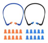 2 Pcs Band Ear Protection, Headband Ear Protection Set with 10 Pairs of Replacement Earplugs, for Work Noise Reduction, for Industry, Leisure and Travel, Blue & Black