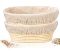 2 Pcs Banneton Bread Proofing Baskets, 25cm Oval Sourdough Proofing Basket with Linen Cloth Liner for Artisan Bread Making for Professional and Home Bakers