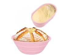 2 Pcs Banneton Bread Proofing Baskets,Silicone Sourdough Bread Baking Supplies, Bread Proofing Baskets for Sourdough, 9.3" Round & 10.2" Oval Collapsible Sourdough Baking Basket (Pink)