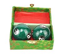 2 Pcs Baoding Balls, Chinese Health Exercise Stress Balls, Meditation Massage Handball with Box, Hand Exercise Ball for Men Women Hand Exercises and Stress Relief(Color:Green Tai Ji)