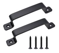 2 Pcs Barn Door Handle, Black Sliding Door Handles with 4 Screws, Heavy Duty Pull Push Doors Handles, Solid Steel Barn Doors Pull Handle for Indoor Outdoor Kitchen Cupboard Cabinet Garage