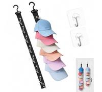 2 Pcs Baseball Cap Rack Organizer, 16 Clips Hat Storage with Adhesive Hooks | Durable nylon webbing with rust-resistant iron clips; 360° rotatable, traceless, space-saving for hats and small accessories.