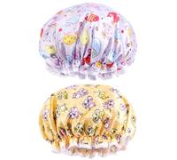 2 PCS Bath Caps Elastic Band Double Layers Waterproof Shower Caps With Ruffled Edge Covering Ears Keeping Hair Dry, Reusable Childs Shower Hats