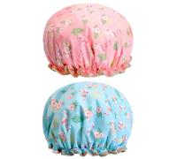 2 Pcs Bath Caps Elastic Band Double Layers Waterproof Shower Caps With Ruffled Edge Covering Ears Keeping Hair Dry Kitchen Oil-proof Cap for Girls and Women