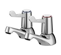 2 Pcs Bathroom Basin Taps, Chrome Lever Brass Pillar Sink Tap for Hot and Cold Water, Turn Lever Sink Tap, Modern Basin Taps for Bathroom and Kitchen(Color:Silver)