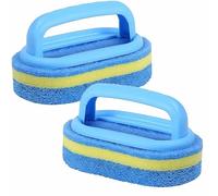 2 Pcs Bathroom Cleaning Sponge Brush with Plastic Handle Multi Function Scourer for Kitchen Tiles Bathtub and Toilet All Purpose Durable Design Blue Color