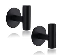 2 Pcs Bathroom Towel Hook Adhesive, Stick on Metal Coat Hooks Robe Hook, SUS 304 Stainless Steel Heavy Duty Door Hanger Towel Robe Clothes Closet Sponges Holder for Bathroom Hotel (Matte Black)