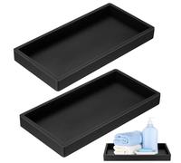 2 Pcs Bathroom Tray Organiser, Silicone Vanity Tray White Trays Rectangular, Decorative Trays for Cosmetic Candles Towel Soap Jewelry Kitchen Sink Countertop Bedroom, 20x10cm (Black)