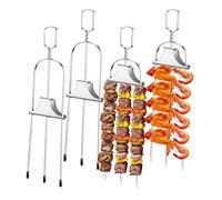 2 PCS BBQ Skewers Metal Kit 3-Way Barbecue Accessories Grill Skewer Stainless Steel Three Way Kebab Skewers with Push Bar & Brush 3-Prong Kabob Forks for Oven, Grilling, Kebabs Outdoor