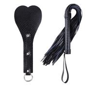 2 Pcs BDSM Faux Leather Whip for Adults Passion Sex Flirting Bondage Kit with Wrist Loop Pu Leather Heart-Shaped Paddle Tassel Whipping Whip for Women & Couples Black One Size