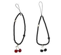 2 Pcs Beaded Phone Charm with Cherry Accents, Stylish and Lovely Mobile Wrist Strap, Cute Phone Accessories Charm, Pearl Bracelet Bracelet Strap