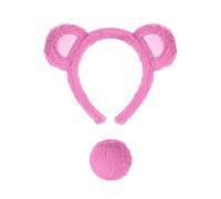 2 Pcs Bear Ears and Tail Set with Small Bear Ears Headband Tail Cosplay Costume Accessory for Halloween Halloween Cosplay Costumes (Hot Pink)