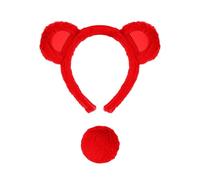 2 Pcs Bear Ears and Tail Set with Small Bear Ears Headband Tail Cosplay Costume Accessory for Halloween Halloween Cosplay Costumes (Red)