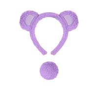 2 Pcs Bear Ears and Tail Set with Small Bear Ears Headband Tail Cosplay Costume Accessory for Halloween Halloween Cosplay Costumes (Purple)