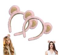 2 Pcs Bear Ears Headband, Brown Plush Bear Ear Hair Hoop, Cute Plush Animal Hair H oops, Animal Cosplay Headbands, Cute Party Headwear, Soft Headwear for Face Washing & Skincare, Spa Accessories