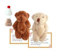 2 Pcs Bear Hug for Friends - Pocket Mini Teddy Bears with Short Plush - Heartwarming Greeting Card Small Hat Birthday (Brown/Apricot)