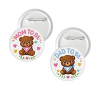 2 Pcs Bear Mom to Be Button Pins, Cute Bear Dad to Be Badge Pins, Animal Gender Reveal Stain Brooch Button for New Parents, Baby Shower/Pregnancy Announcement Party Decorations