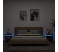 2 Pcs Bedside Cabinets with LED Lights Nightstand Bed Table Side Cabinet vidaXL