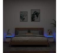 2 Pcs Bedside Cabinets with LED Lights Nightstand Bed Table Side Cabinet vidaXL