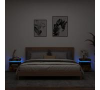 2 Pcs Bedside Cabinets with LED Lights Nightstand Bed Table Side Cabinet vidaXL
