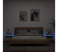 2 Pcs Bedside Cabinets with LED Lights Nightstand Bed Table Side Cabinet vidaXL