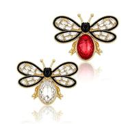 2 Pcs Bee Brooch Pin, Vintage Rhinestone Crystal Bee Lapel Pins, Insect Themed Jewelry for Women Men, Elegant Accessories for Party, Dating, Daily Wear (White, Red)