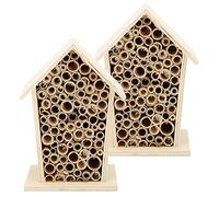 2 Pcs Bee Housees Wooden Hanging Bee Hotel Shelter Outdoor Garden Decoration Weather Resistant Hanging Bee Home for Bees Butterflies