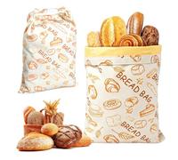 2 Pcs Beeswax Bread Bags for Homemade Bread, Reusable Cotton Linen Bread Storage Bags, 43x30cm Natural Beeswax-Lined Cotton Storage Bags with Buckle for Sourdough and Artisan Loaves