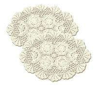 2 PCS Beige 11x17 Inch Ellipse 100% HANDMADE Crochet Lace Placemats Doilies