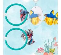 2 pcs Betta Ring Enrichment Toys with 1 pcs Betta Mirror, Exercise Training Ring and Floating Mirror for Fish Tank, Aquarium Feeding Rings with Floating Mirrors, Fish Toys, Bettas Toy (Teal, M-70mm)