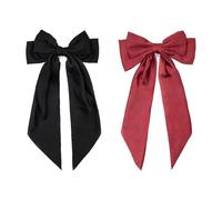 2 Pcs Big Bow Barrettes Chiffon Hair Bow Clips French Bowknot with Long Tail Solid Color Bowknot Metal Hairpin Women Girl Y5HDPDFJ
