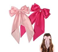 2 Pcs Big Pink Hair Accessories, Stylish and Playful Long Silky Satin Ribbon Pink Hair Bow, Cute Gifts Party Wedding Accessories for Women Girls