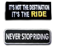 2 pcs Biker Saying Quote Patch Set “It’s Not The Destination It’s The Ride” & “Never Stop Riding” Embroidered Iron On Motorcycle Motto Patches for Jacket, Vest & Backpack Rider Motivation