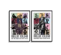 2 PCS Bil-lie Tour Poster Eilish 2025 Poster for Room Aesthetic Canvas Wall Art Bedroom Decor Posters 12x18inch(30x45cm)