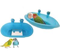 2 PCS Bird Bathtub with Mirror Toy Parrot Shower Tub Cleaning Tool Plastic Durable Odorless Cage Accessories for Small Parakeet Cockatiel Conure Lovebird Finch Budgie Canary