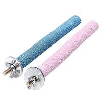 2 Pcs Bird Perch Stand Toy Wood Parrot Perch Stand Grinding Claw Sticks Sanded Surface Cage Toy for Parakeets Finches Parakeet Toys Birdcage Accessories (Blue,Pink)