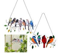 2 PCS Bird Wall Decor Garden Fence Decorations,Birds On A Wire Garden Ornaments Outdoor,Multicolor Birds on a Wire Window Suncatchers Hanging Ornament, for Outdoor Garden Home Window Fence Decorations