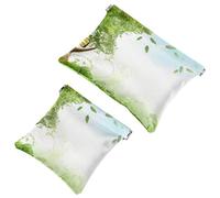 2 PCS Birds on The Tree Pocket Cosmetic Bag, Self-Closing Shrapnel Makeup Pouch, Portable No Zipper Mini Travel Make Up Bag for Headphones Coin Lipstick Cosmetics Earphones Jewelry Organizer