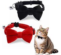 2 Pcs Black and Red Velvet Bow Tie Cat Collar, Adjustable Breakaway Collars with Bell and Bow Tie Solid Color Removable Cats with Safety Buckle for Cats Kitten Puppy Pet Accessories