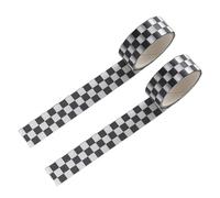 2 Pcs Black and White Checkered Tape, Compact Checkerboard Pattern, Paper Tape, Racing Car Theme, Printed Checkered Pattern, DIY, Light Resistant, Art and Craft Tape, Adhesives, Craft Supplies
