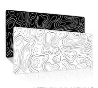 2 Pcs Black and White Topographic Large Gaming Mouse Pad XL,Kanagawa Mouse Mat Desk Pad,Non-Slip Rubber Base Waterproof Big Keyboard Mat with Stitched Edges for Office Home Game 31.5x11.8inch
