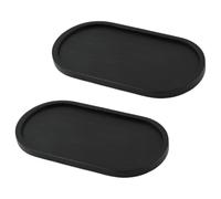 2 Pcs Black Bathroom Tray, Bamboo Vanity Tray Organiser | Oval Decorative Key Tray for Perfume Candle,Tea Tray, Small Bedside Coffee Tray for Home Decorations (18x10cm)