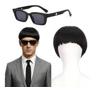 2 Pcs Black Bowl Cut Wig Funny Wigs for Women, Mens Wigs Short Hair Includes a Pair of Fashionable Glasses, Bowl Shaped Hairstyle, Male 60s 70s 80s Hairstyle Suitable for Movie Cosplay Party Halloween