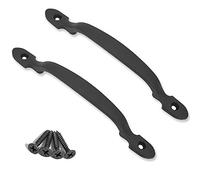 2 PCS Black Cast Iron Door Pull Handle,Retro Solid Heavy Duty Sliding Gate Garage Shed Handles Hardware, Cast Iron Sliding Barn Door Handle with Screws for Wooden Garden Gate Shed Cabinet Door