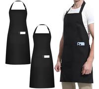 2 PCS Black Chef Apron, Adjustable Apron with 3 Pockets, Unisex Professional Work Apron, Waterproof and Stain-Resistant, Women Men Aprons for Home Kitchen Baking Gardening Restaurant Coffee House BBQ