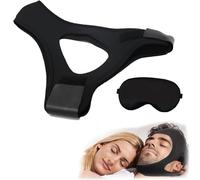 2 Pcs Black Chin Strap Eye Mask for Sleeping Set,Jaw Strap for Sleeping Chin Straps Snoring Aids for Women,Stretchable Sleep Eye Mask,Soft and Comfortable Black Eyemask Sleep