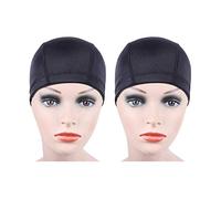 2 pcs Black Dome Cap for Wig Making Stretchable Hairnets with Wide Elastic Band (M)