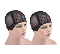 2 Pcs Black Double Lace Wig Cap with Adjustable Straps Swiss Lace Hairnet on the Back for Making Wigs (Black XL)